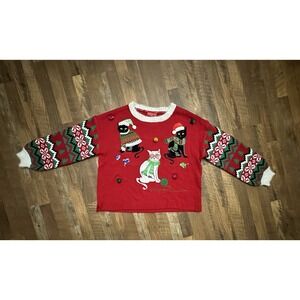 Ugly Christmas Sweater Blizzard Bay Pullover Crazy Cat Lady Fun, Cute Women's XL